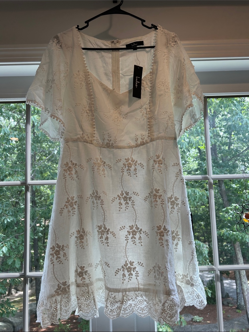 Lulu's Cream Embroidered Lace-Trim Mini Dress